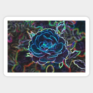 Swirly Blue Neon Rose Sticker